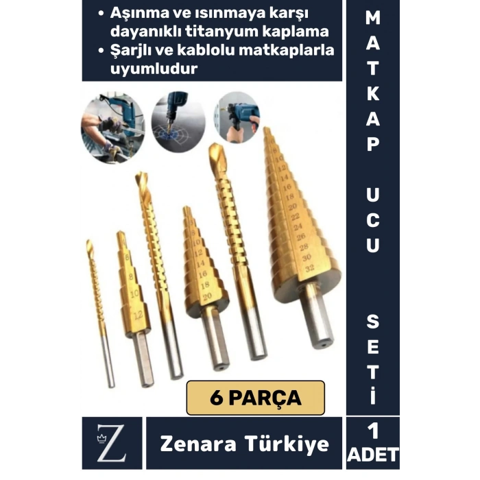 Kablolu Şarjlı Matkap Uyumlu Isı Aşınma Dayanıklı Ahşap Metal Plastik 6lı Kademeli Matkap Ucu Seti