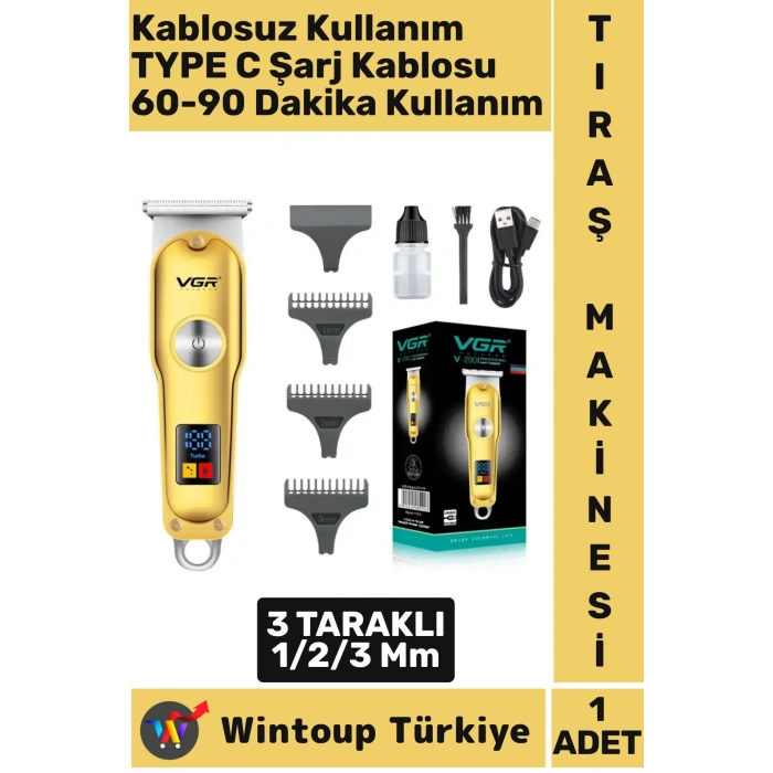 Kablosuz Kullanım Saç Kısaltma Sakal Ense 60 Dk Kullanım Çok Şık GOLD Renk Dijital Tıraş Makinesi