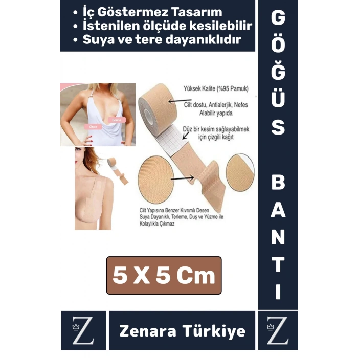 Kadın Göğüs Dikleştirici Kaldırıcı Göğüs Ucu Gizleyen Sütyen Meme Kaldırıcı 5 Mt X 5 Cm Ten Bant