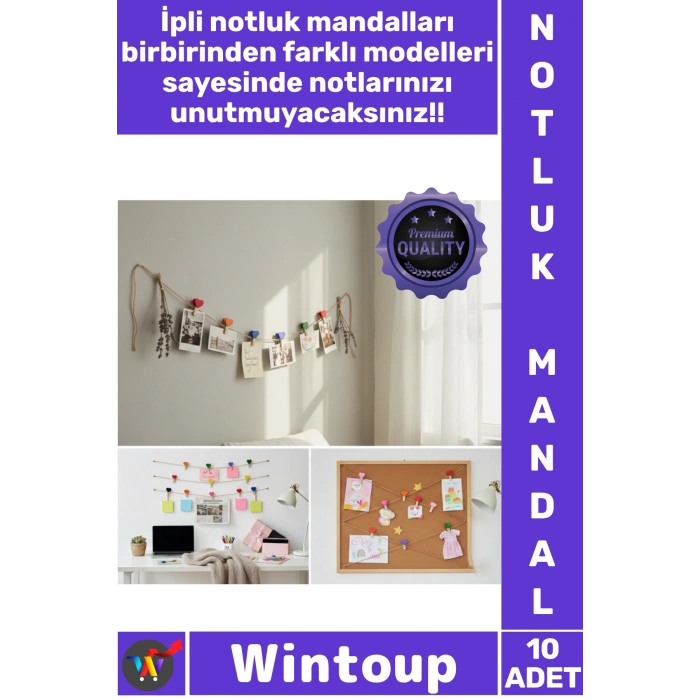 Kalp Figürlü İpli Notluk Mandal
