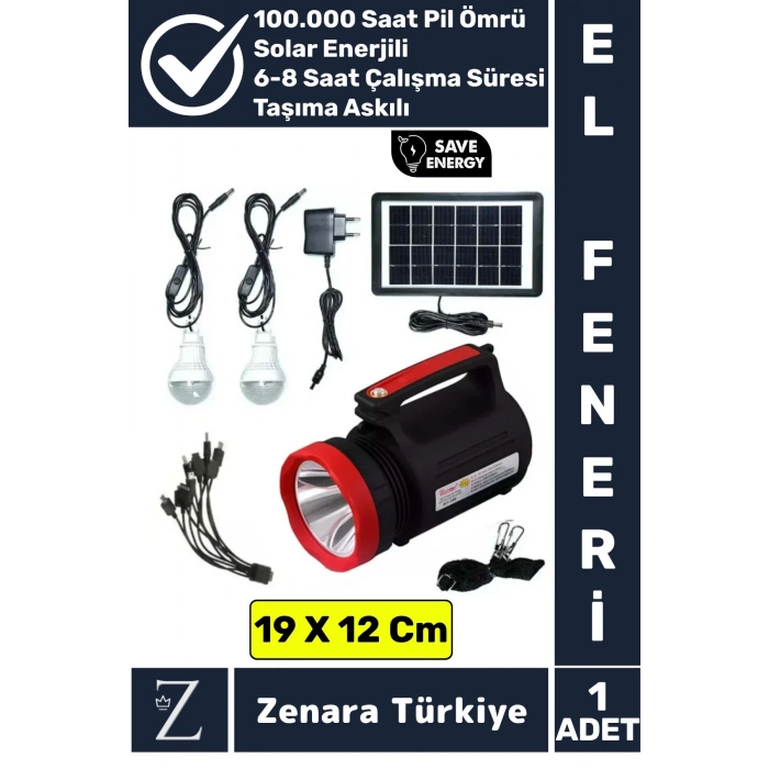 Kamp Avcı Deprem Solar Güneş Enerjili Uzun Çalışma Süreli Güçlü Beyaz Işık Şarjlı Fener Işıldak