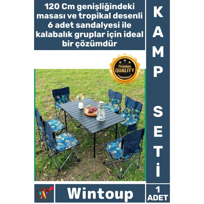 #KampSeti Kamp Piknik Bahçe Konfor Pratik Portatif Katlanabilir 6 Kişilik 120 Cm Masa Sandalye Seti