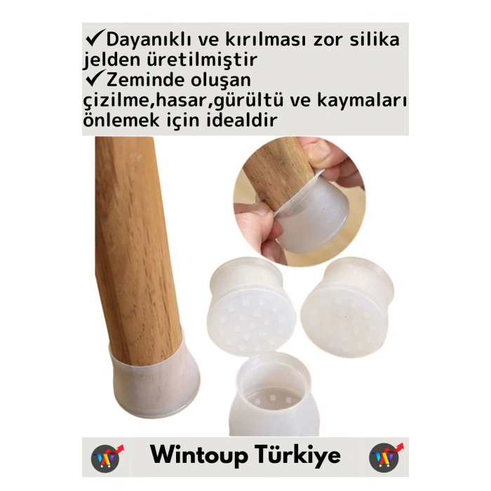 Kayma Çizilme Gürültü Önleyici Mobilya Masa Sandalye Zemin Koruyucu Silikon Pabuç Ayak Kılıfı 40Adet