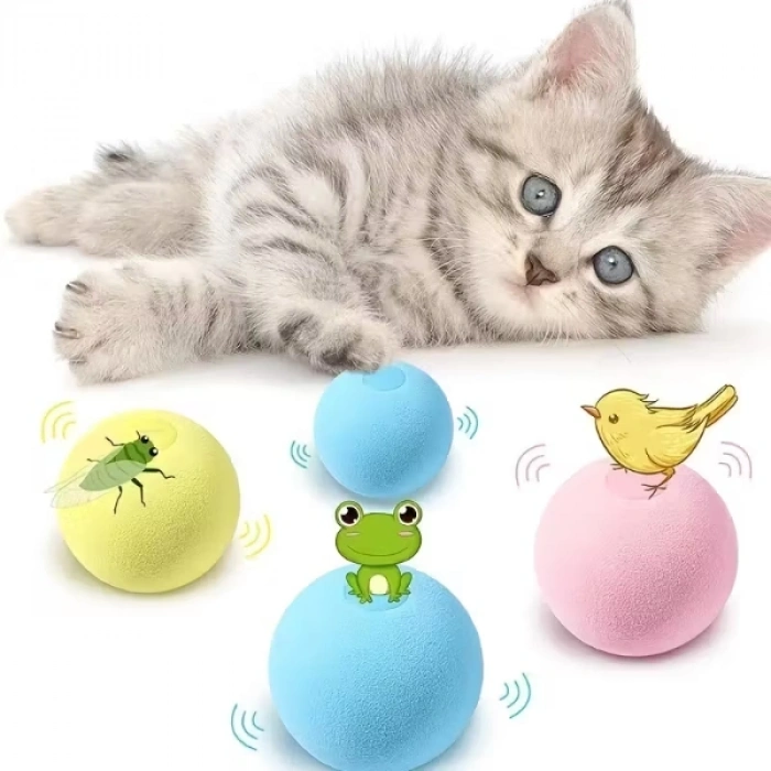 Kedi Otlu 3 Sesli İnteraktif Top Kedi Oyuncağı
