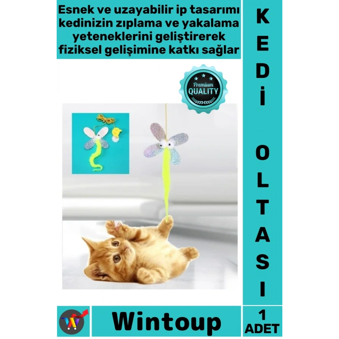 #KediOltası İnteraktif Çanlı Hareketli Esnek Kelebek Model Kendinden Yapışkanlı Şık Kedi Oyun Oltası