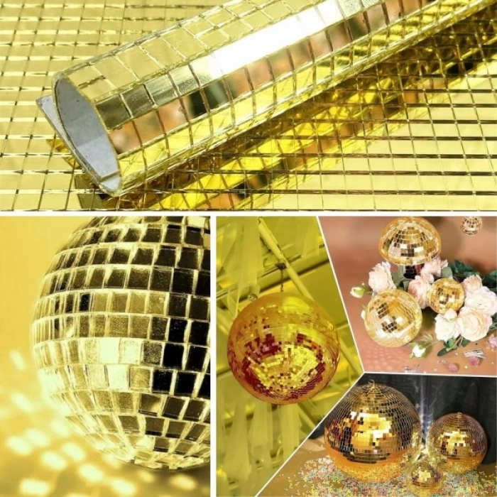 Kendinden Yapışkanlı Aynalı Kare Gold Sticker 30x30 Cm