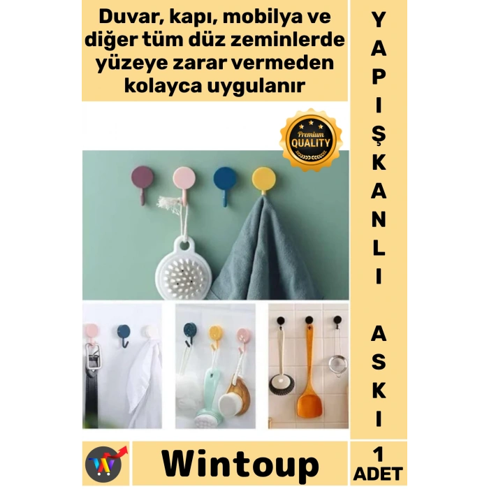 #Askı Pratik Dekoratif Vida Gerektirmeyen Güçlü Tutucu Kendinden Yapışkanlı Renkli Duvar Askısı