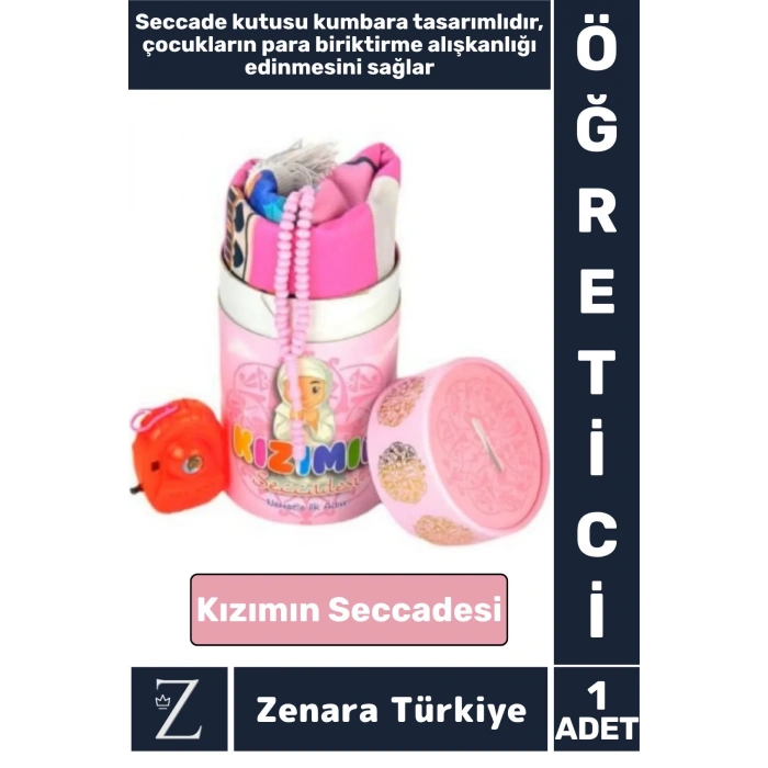 Kız Çocuk İbadet Öğretici 3 Parça Seccade Tesbih Kumbara Tasarımlı Namaza İlk Adım KIZIMIN SECCADESİ