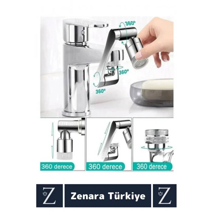 Kolay Montaj Metal Görünümlü 1080 Derece Dönebilen Çift Modlu Su Akışı Akrobat Musluk Ucu Başlığı