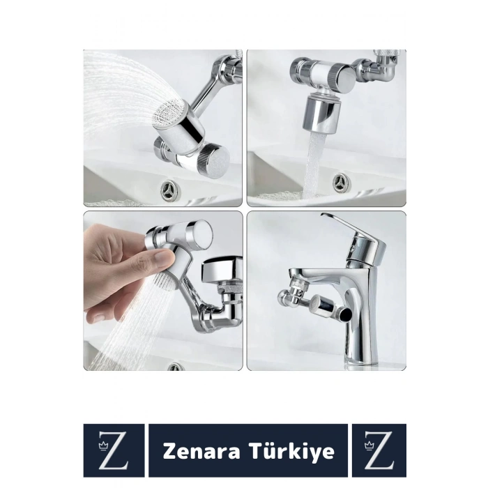 Kolay Montaj Metal Görünümlü 1080 Derece Dönebilen Çift Modlu Su Akışı Akrobat Musluk Ucu Başlığı