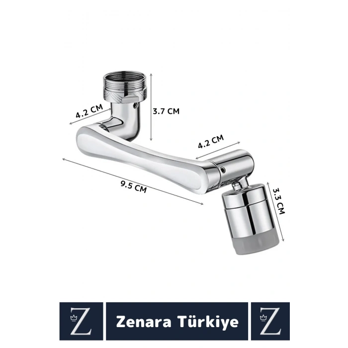 Kolay Montaj Metal Görünümlü 1080 Derece Dönebilen Çift Modlu Su Akışı Akrobat Musluk Ucu Başlığı