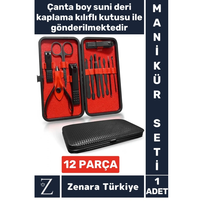 Kompakt El Yüz Tırnak Ayak Bakım Taşınabilir Cep Boy Özel Çantalı 12 Parça Manikür Pedikür Seti