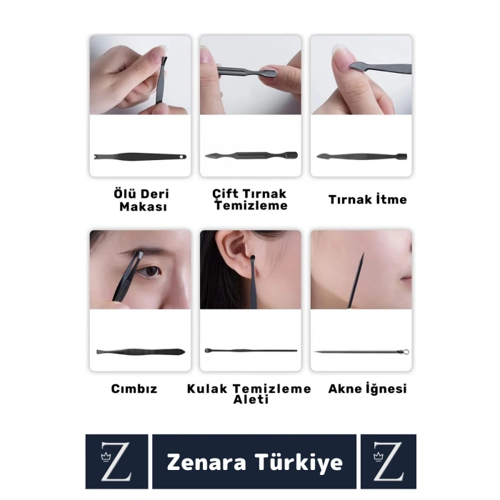 Kompakt El Yüz Tırnak Ayak Bakım Taşınabilir Cep Boy Özel Çantalı 12 Parça Manikür Pedikür Seti