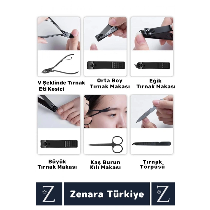 Kompakt El Yüz Tırnak Ayak Bakım Taşınabilir Cep Boy Özel Çantalı 12 Parça Manikür Pedikür Seti