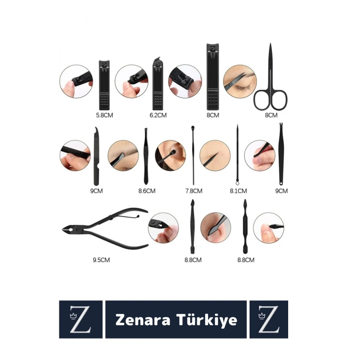 Kompakt El Yüz Tırnak Ayak Bakım Taşınabilir Cep Boy Özel Çantalı 12 Parça Manikür Pedikür Seti