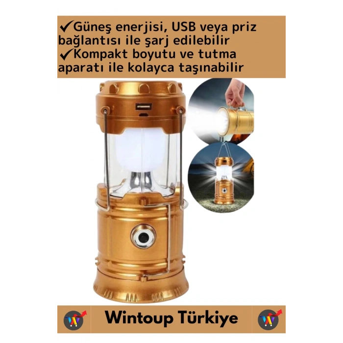 Kompakt Enerji Tasarruflu Asma Aparatlı Güneş Enerjili Çok Fonksiyonlu Outdoor Kamp Feneri El Feneri