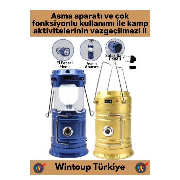 Kompakt Enerji Tasarruflu Asma Aparatlı Güneş Enerjili Çok Fonksiyonlu Outdoor Kamp Feneri El Feneri