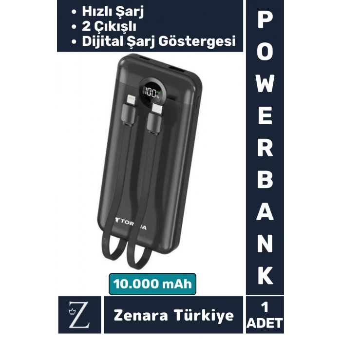 Kompakt Kamp Piknik Taşınabilir Şarj 2 Çıkış Dijital Şarj Göstergeli Hızlı Şarj 10.000 mAh POWERBANK