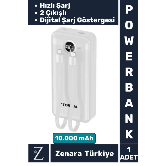 Kompakt Kamp Piknik Taşınabilir Şarj 2 Çıkış Dijital Şarj Göstergeli Hızlı Şarj 10.000 mAh POWERBANK