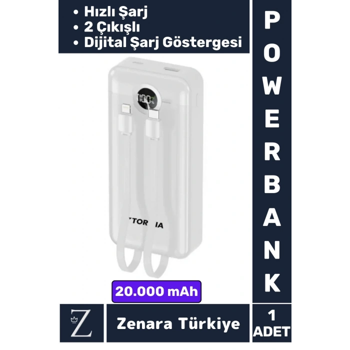 Kompakt Kamp Piknik Taşınabilir Şarj 2 Çıkış Dijital Şarj Göstergeli Hızlı Şarj 20.000 mAh POWERBANK