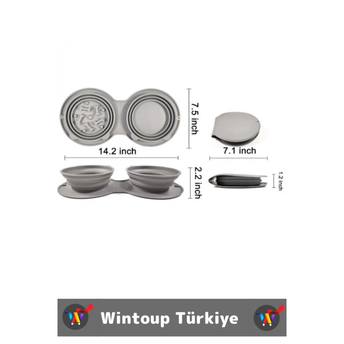 Kompakt Katlanabilir Evcil Hayvan Kedi Köpek Taşıma Kancalı Ayarlanabilir Çift Bölmeli Mama Su Kabı