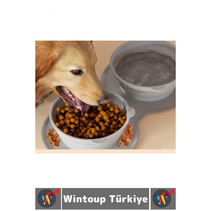 Kompakt Katlanabilir Evcil Hayvan Kedi Köpek Taşıma Kancalı Ayarlanabilir Çift Bölmeli Mama Su Kabı