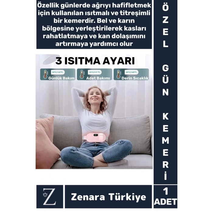 Kompakt Sıcak Tutan Titreşimli 3 Sıcaklık Ayarı Regl Adet Ağrı Sancı Azaltan Dijital Özel Gün Kemeri