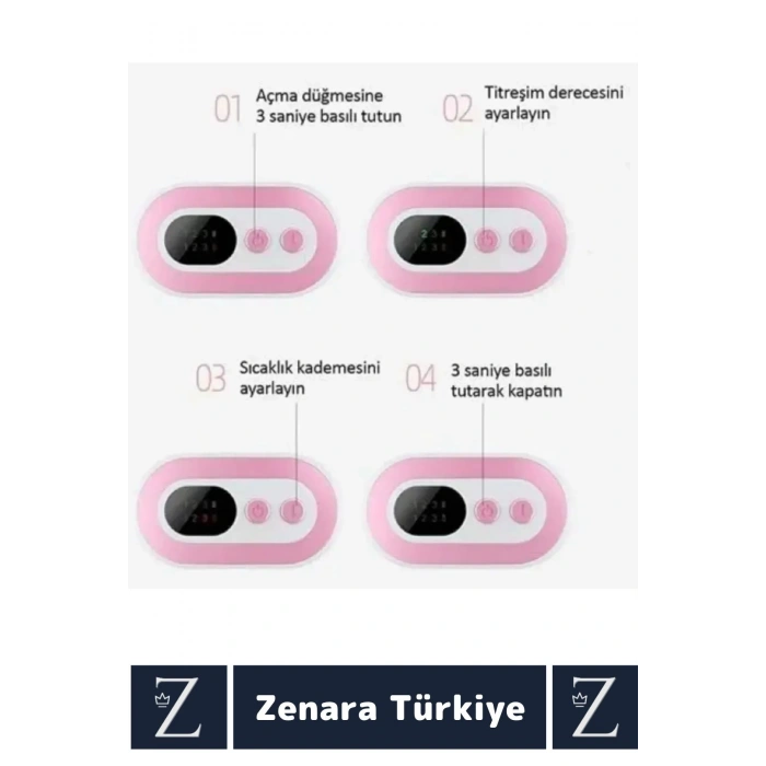 Kompakt Sıcak Tutan Titreşimli 3 Sıcaklık Ayarı Regl Adet Ağrı Sancı Azaltan Dijital Özel Gün Kemeri