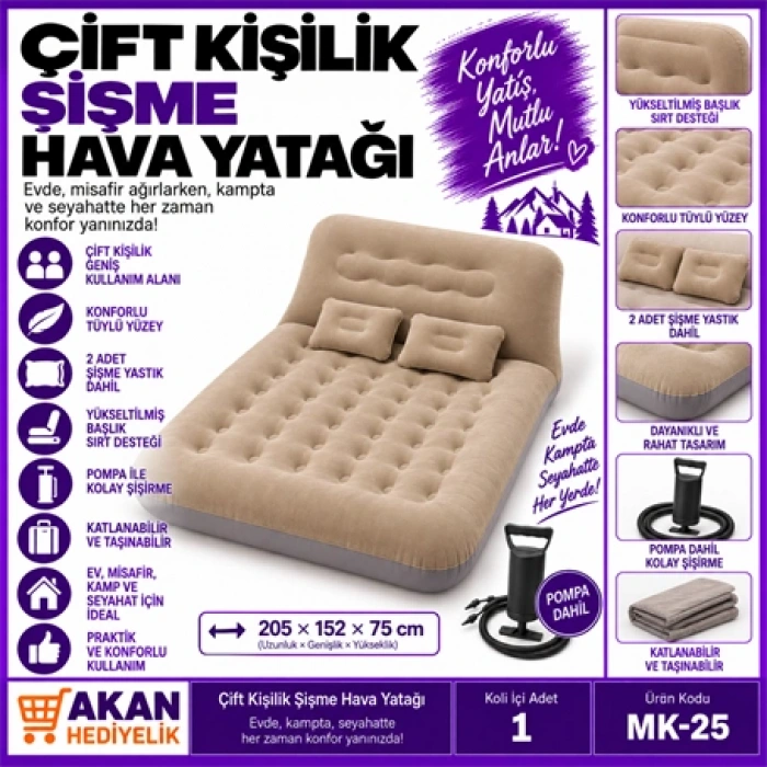 Konforlu Kamp Yatağı Çift Kişilik Şişme Hava Yatağı