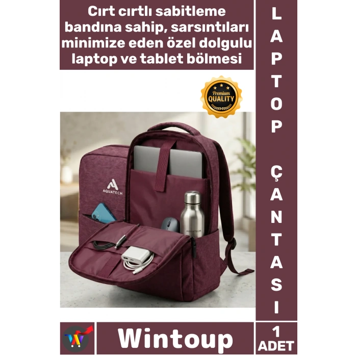 #LaptopÇantası Şık Ergonomik Kaliteli Laptop Sırt Çantası Bordo İç Bölmeli Bilgisayar Korumalı