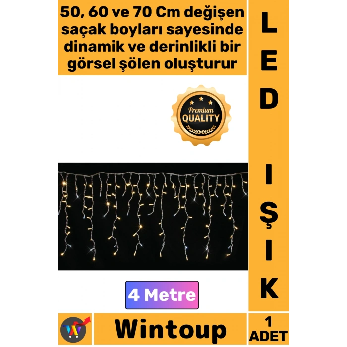 #Led Dekoratif Dış Mekan Mağaza Süsleme Işığı 4 Metre Şık 20 Saçaklı 50 X 60 X 70 Cm Çakarlı 120 Led