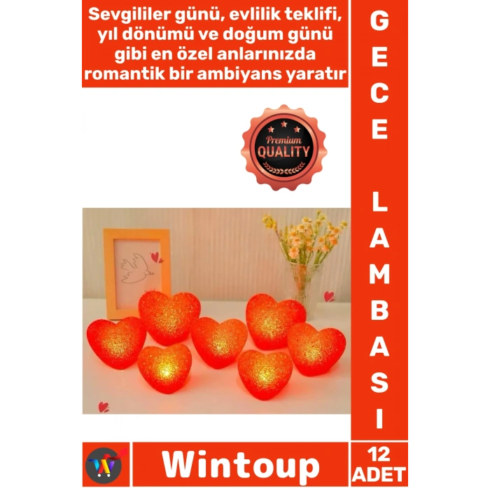 #Led Dekoratif Romantik Pilli 8 Cm Mini Gece Aydınlatma Led Işıklı Kırmızı Kalp Gece Lambası 12li