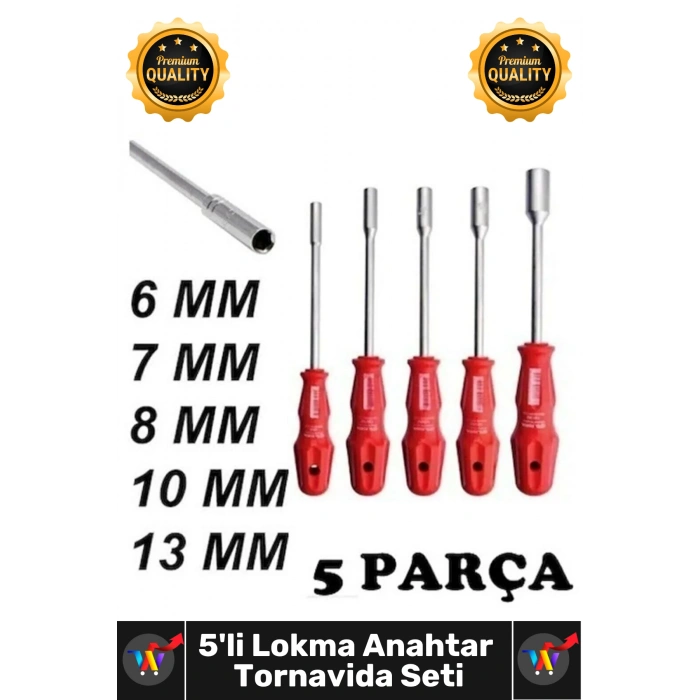 #LokmaAnahtar Krom İçi Boş Şaftlı 6 7 8 10 13 Mm Metal Altıgen 5 Adet Lokma Anahtar Tornavida Seti