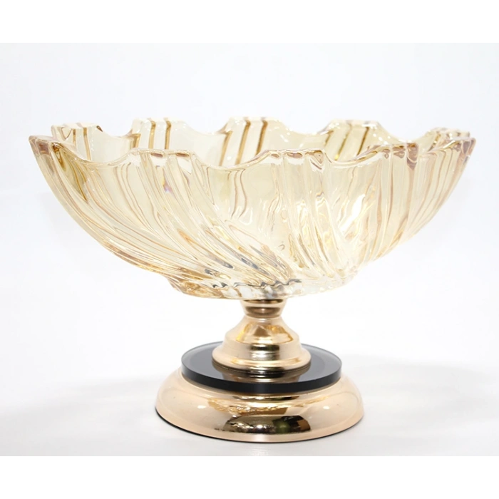 Lüks Ayaklı Kristal Cam Gondol Sunumluk Gold Detaylı Alk4882