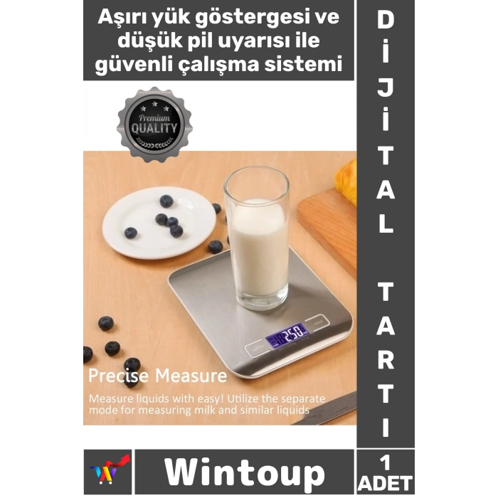 #Terazi Gümüş Metal LCD Ekran Paslanmaz Çelik + Pil Şık Lüx Dijital Mutfak Terazisi 5 Kg 1 Gr Hassas