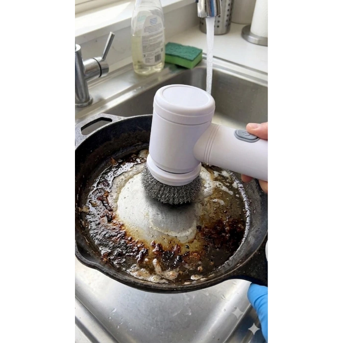 Magic Brush 5 in 1 Kablosuz Şarjlı Temizlik Fırçası | Çok Amaçlı Döner Başlıklı Elektrikli Banyo, Mutfak ve Fayans Temizleme Seti