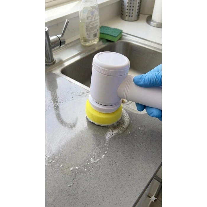 Magic Brush 5 in 1 Kablosuz Şarjlı Temizlik Fırçası | Çok Amaçlı Döner Başlıklı Elektrikli Banyo, Mutfak ve Fayans Temizleme Seti