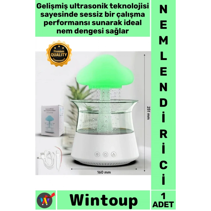 #Nemlendirici Gece Lambası Ultrasonik Difüzör Su Damlası Mantar Şekilli Yağmurlu Hava Nemlendirici