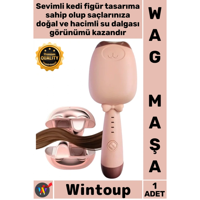 #Maşa Saç Şekillendirici Doğal Hacimli Su Dalgası Isı Ayarlı Çok Şık Sevimli Kedi Figürlü Wag Maşa