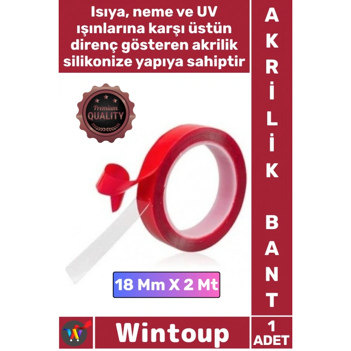 #Bant Şeffaf Güçlü Montaj Yapışkanlı Dayanıklı Çift Taraflı Akrilik Silikonize Bant 18 Mm x 2 Metre