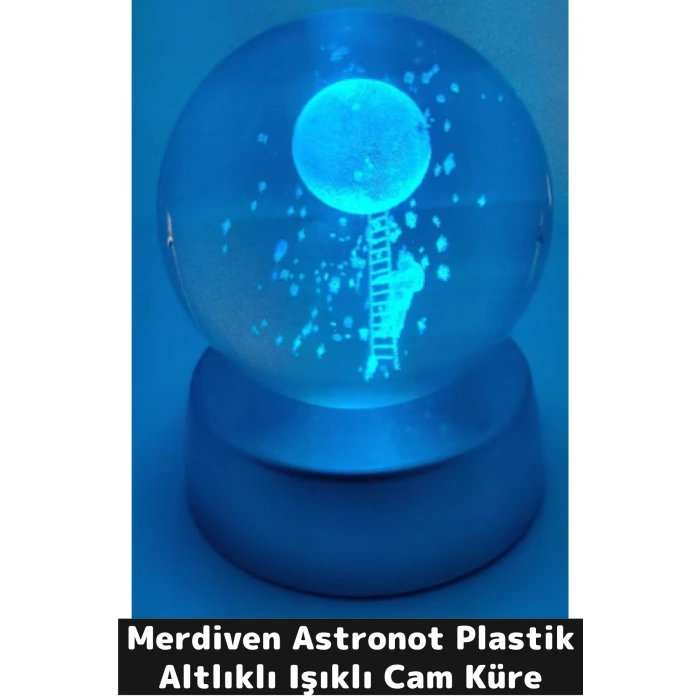 Merdiven Astronot Plastik Altlıklı Işıklı Cam Küre