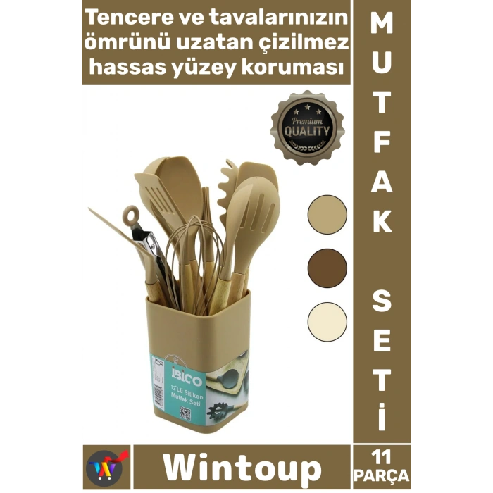 #MutfakSeti Isıya Dayanıklı Yanmaz Modern Ergonomik Bambu Saplı Kovalı 11 Parça Silikon Mutfak Seti