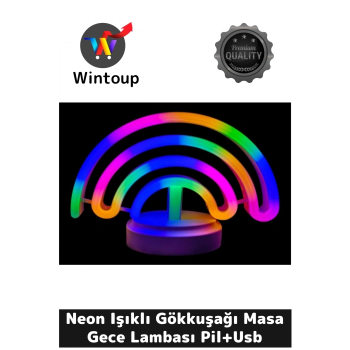 Neon Işıklı Gökkuşağı Masa Gece Lambası Pil+Usb
