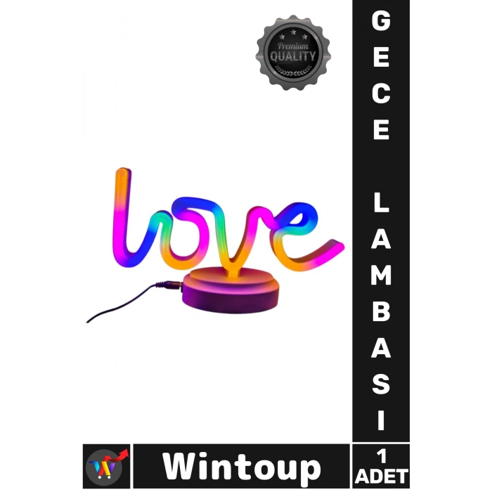 Neon Işıklı Love Yazılı Masa Gece Lambası PİL+USB