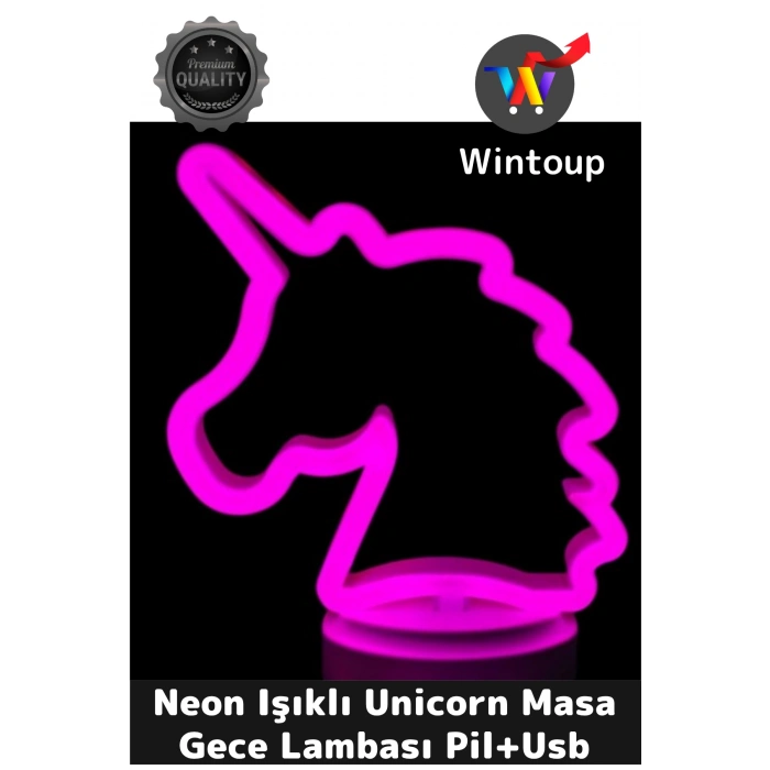 Neon Işıklı Unicorn Masa Gece Lambası Pil+Usb