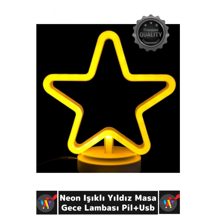 Neon Işıklı Yıldız Masa Gece Lambası Pil+Usb