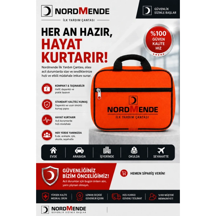 Nordmende İlk Yardım Çantası Acil Müdahale Seti – Araç, Ev, Ofis ve Seyahat İçin