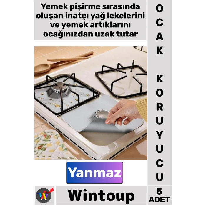 #Ocak Premium Gazlı Mutfak Ankastre Isıya Dayanıklı Yanmaz Ocak Koruyucu Alüminyum Ped Seti 5 Adet