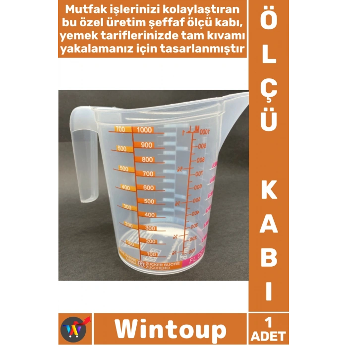 #ÖlçüKabı Premium Şeffaf Plastik Sağlıklı Mutfak Gereçleri Pratik Un Şeker Sıvı Toz Bakliyat Çoklu Hassas Ölçüm Özel Ölçü Kabı 1 Litre