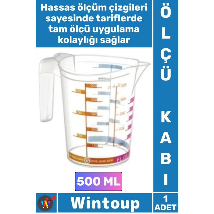 #ÖlçüKabı Sağlıklı Plastik Pratik Mutfak Gereç Şeffaf Dayanıklı Hazneli Hassas Özel Ölçü Kabı 500 ML